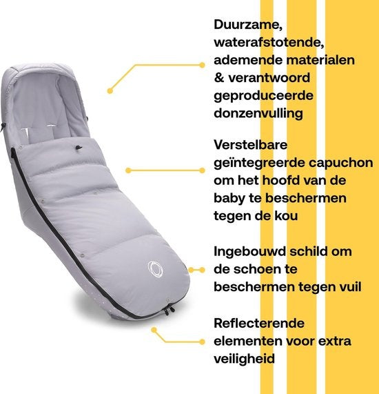 Bugaboo - kuscheliger Fußsack - Kinderwagenzubehör mit Kapuze - Zwei-Richtungen-Reißverschluss - Grey