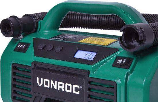 VONROC Accu-Kompressor - VPower 20V - Ohne Akku & Ladegerät - 20V Akku & 12V Anschluss - 11 bar - Inkl. 8 Zubehörteile