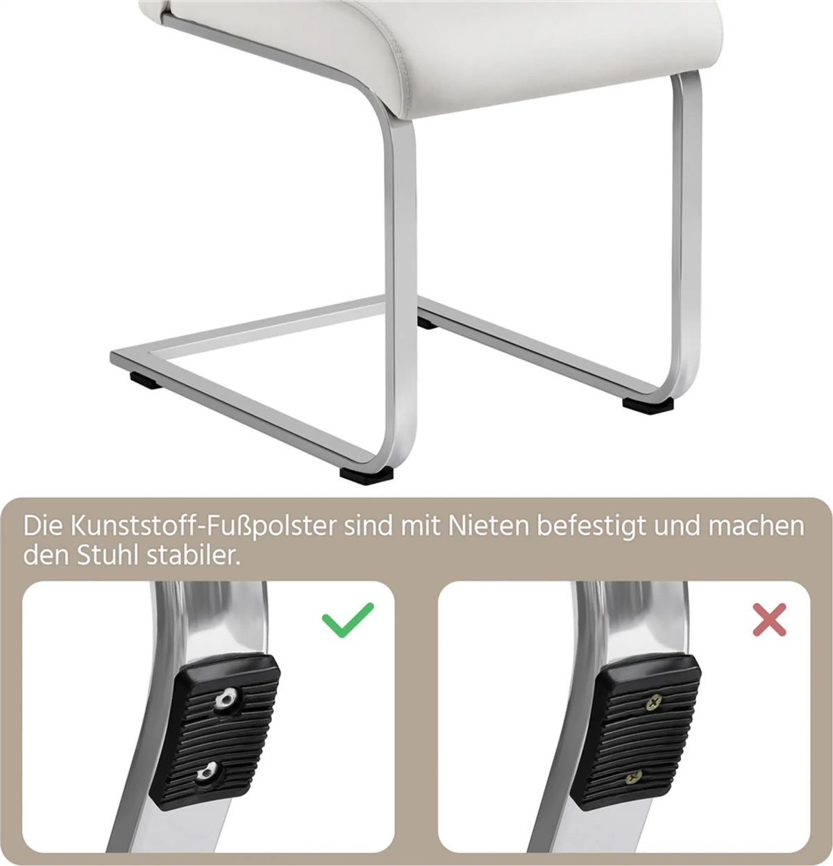Yaheetech 2er-Set Cantilever-Esszimmerstühle – Weißes Kunstleder mit Metallgestell – 135 kg Tragkraft