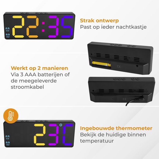 Nuvance - Digitaler Wecker - Digitaluhr - Wecker für Kinder & Erwachsene - Reisewecker - Schlafzimmer - Led-Wecker digital - Wecker - Farbe schwarz