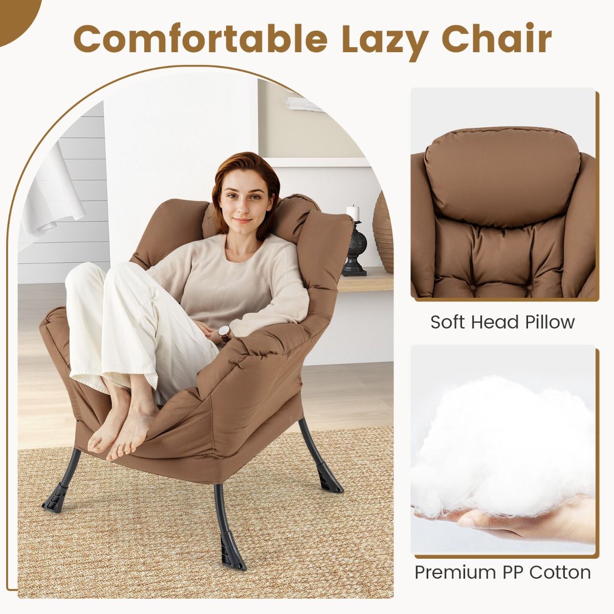 Coast Sessel mit Hocker – Relaxsessel mit Armlehnen und Fußstütze – Ergonomisches Design – Braun