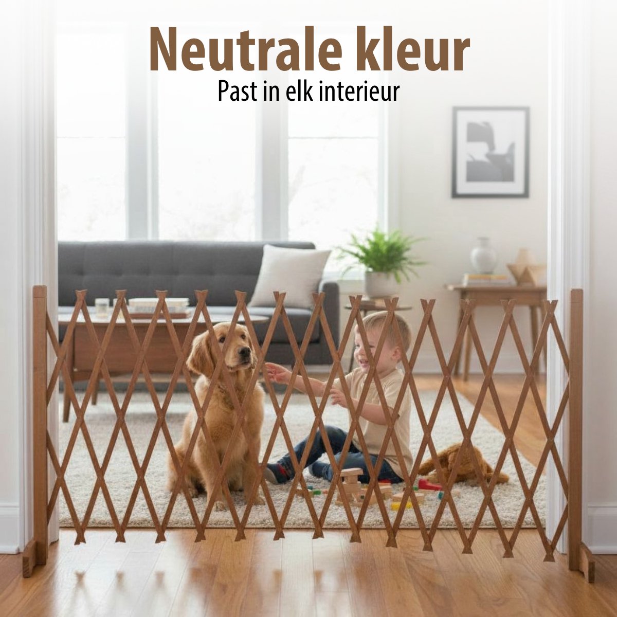 maxxpro - Hundezaun ausziehbar - 30 bis 117 cm - Naturholz - 90 cm Höhe - Für Treppen oder Türen - Sicherheitsgitter & Absperrung - Kompakt & verstellbar
