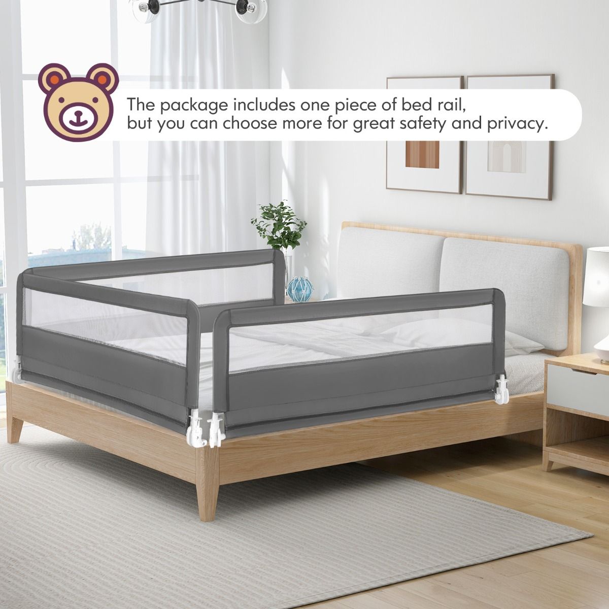 Coast 150 cm langes faltbares Bettgitter für Kleinkinder mit abnehmbarem Bezug - Grau