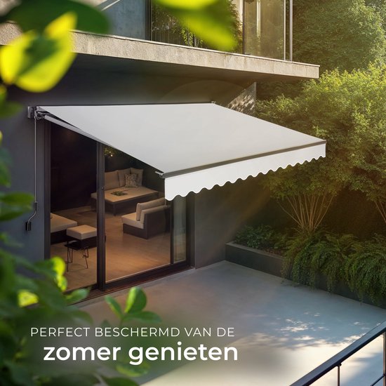tectake® Sonnenschirm mit Gelenkarm - 300 x 250 cm - Markise - Sonnenschutz für Fenster, Balkon, Außenbereich - Wandmontage - Wasser- und UV-beständig - Hellgrau