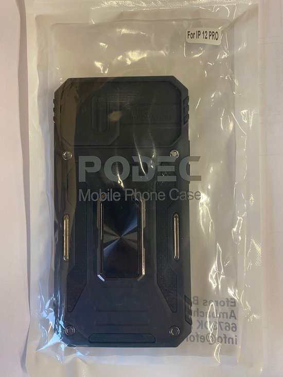 Podec Case passend für iPhone 12 Pro Schwarz Phone Case - Anti-Shock Case Cover Hybrid Armor Case mit Kickstand Ring mit Displayschutzfolie