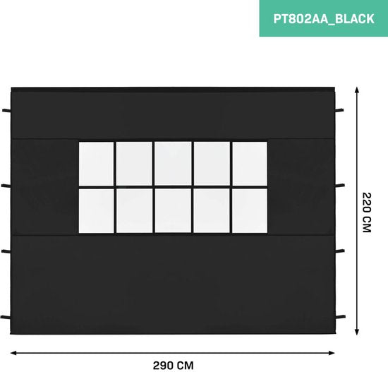 VONROC Seitenwandset - Für Premium Partyzelt PT501XX - Wasserdicht - 50+ UV Schutz - Schwarz