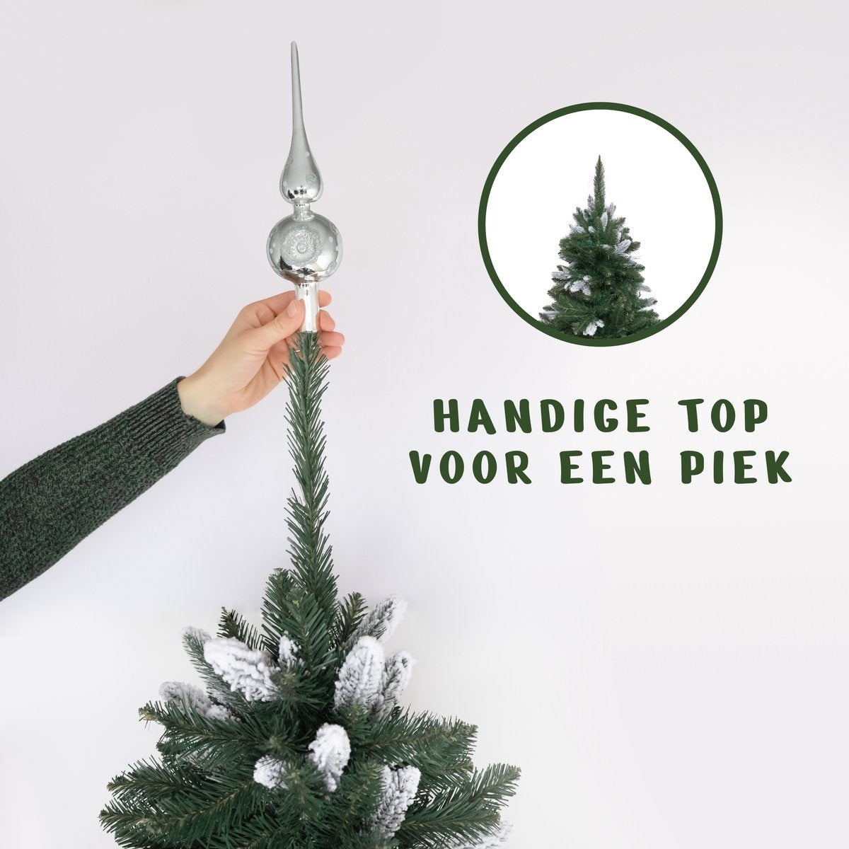 PristinePine Full Künstlicher Weihnachtsbaum mit Schnee 210cm - Stabiler Weihnachtsbaum - Metallsockel - Schnell aufzustellen