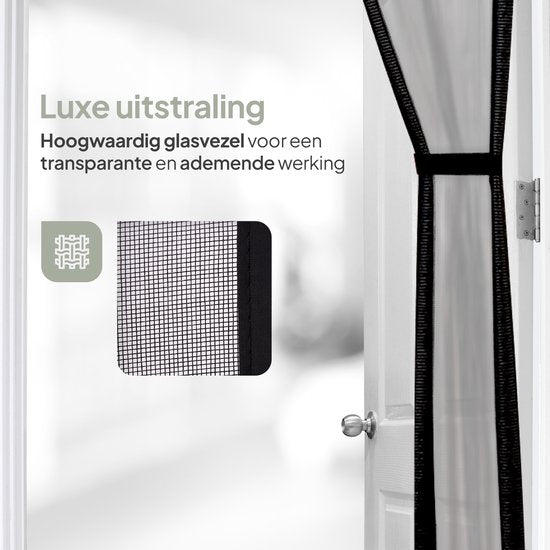 O'DADDY® Türvorhang Deluxe FIBER - Magnetischer Fliegenvorhang - Für Neubauten und Standardtüren - Einfache Installation - Türgitter Schwarz - 150x260 cm