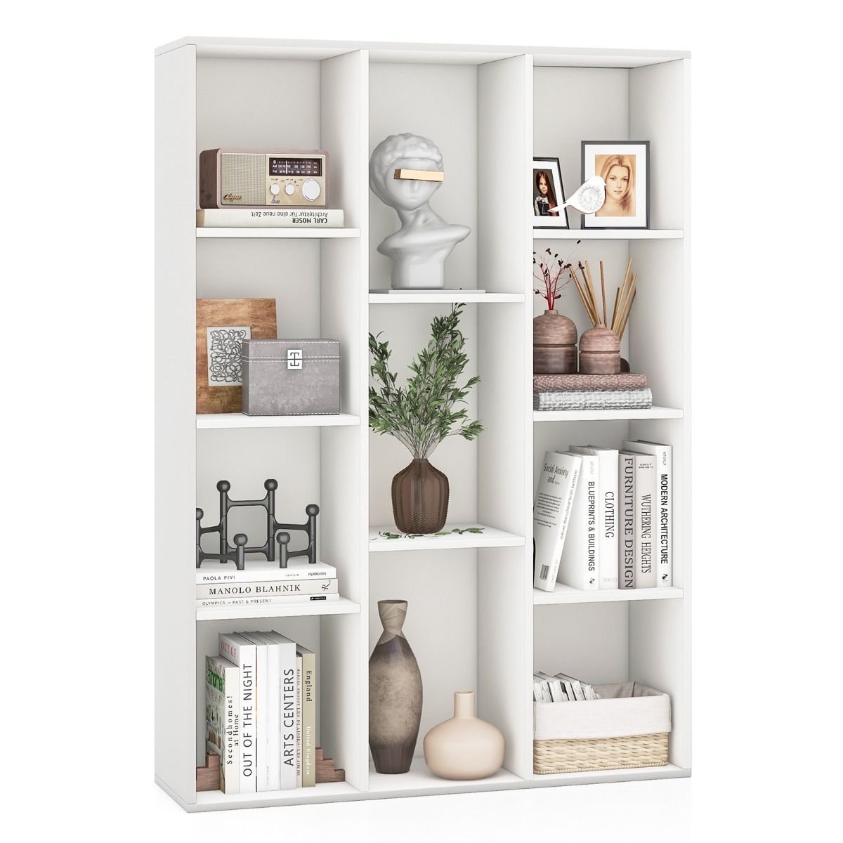 Coast Bücherregal 11 Fächer Weiß 74x24x106 cm - Modernes geometrisches Raumregal mit Kippschutz