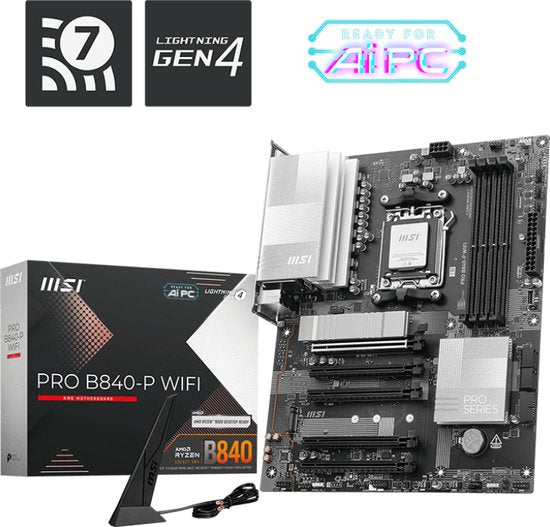 MSI PRO B840-P WIFI – ATX-Mainboard – Sockel AM5 – AMD B840 – DDR5 – Realtek 7.1 – Wi-Fi 7 – 2,5 Gb LAN