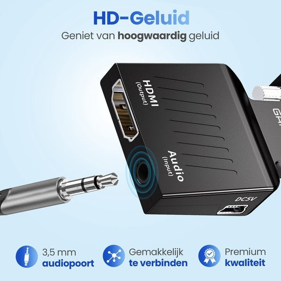 Garpex® VGA-zu-HDMI-Adapter - 1080p Full HD - Analog zu Digital - Universal-Konverter