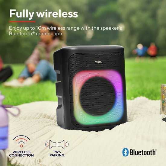 Trust Azura – Bluetooth-Lautsprecher – Partybox – Kabellos – RGB-Beleuchtung – Bis zu 11 Stunden Akkulaufzeit – Schwarz