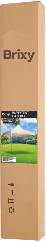 Brixy Partyzelt - faltbar - leicht aufbaubar - 3x3m - wasserdicht - Pavillon - inkl. Tragetasche - Creme