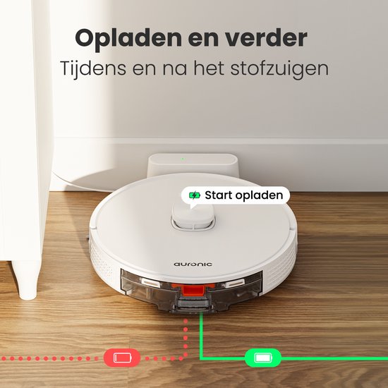Auronic Staubsaugerroboter - mit Wischfunktion - WiFi und App - Ladestation - Haustiere - Wischroboter - Lasernavigation - Weiß