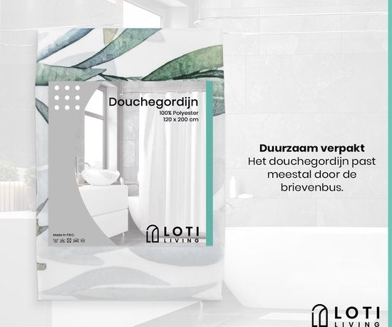 Loti Living Duschvorhang Anti-Schimmel - Hängende Pflanze - Inklusive Ringe - Wasserdicht - Polyester - Duschvorhang 120x200 cm