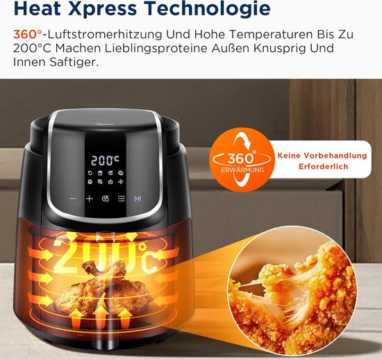 Midea MF-CN35C2 – Digitale Heißluftfritteuse – 8-in-1-Funktionen – 3,5 l Fassungsvermögen