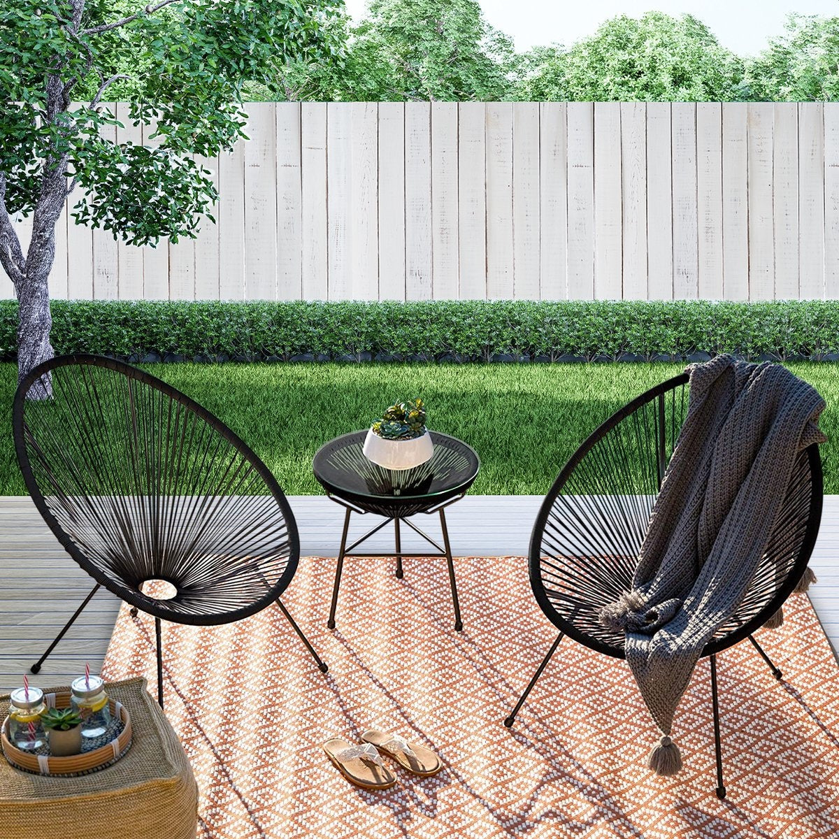 LifeGoods - Acapulco Bistro Set - 3-tlg. - Gartenset mit Beistelltisch - Schwarz