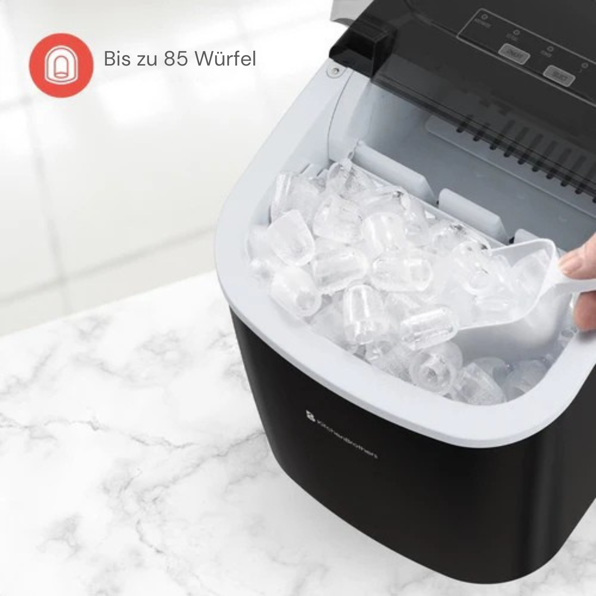 KitchenBrothers - Eiswürfelmaschine - mit Eisportionierer - Tragbar mit Handgriff - 1.2L - 7-10 min. - 12kg/24h - Schwarz