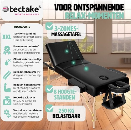 tectake - Massageliege Behandlungsliege mit 10 cm hoher Matratze + Tragetasche - extra dick gepolstert, wasser- und ölabweisender Vinylbezug, faltbar, inklusive Aufbewahrungstasche, ideal für Salon, Tattoo, Therapie - schwarz