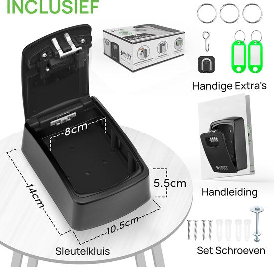 Happy Goods Schlüsselkasten mit Zahlenschloss XL - Schlüsselkasten Schwarz - ca. 25 Schlüssel - Wasserdicht - Schlüsseltresor - Schlüsselkasten Outdoor mit Code - Schlüsselkästen