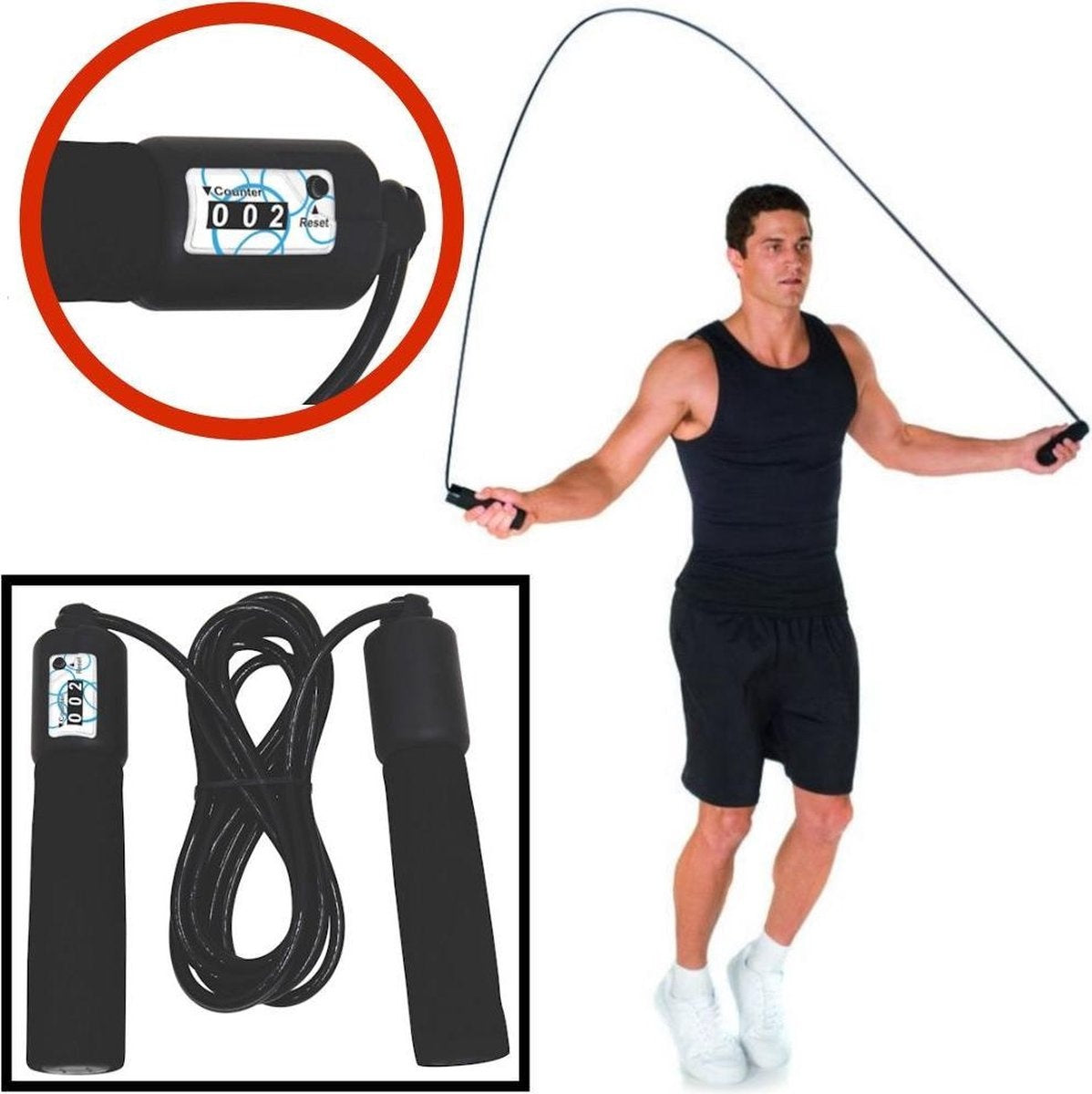 XQ Professional Springseil mit Zähler - Beschwert - Verstellbar - Kugellager - Sportartikel - Fitness, Crossfit, Boxen etc. - Speedrope - Schwarz - Copy