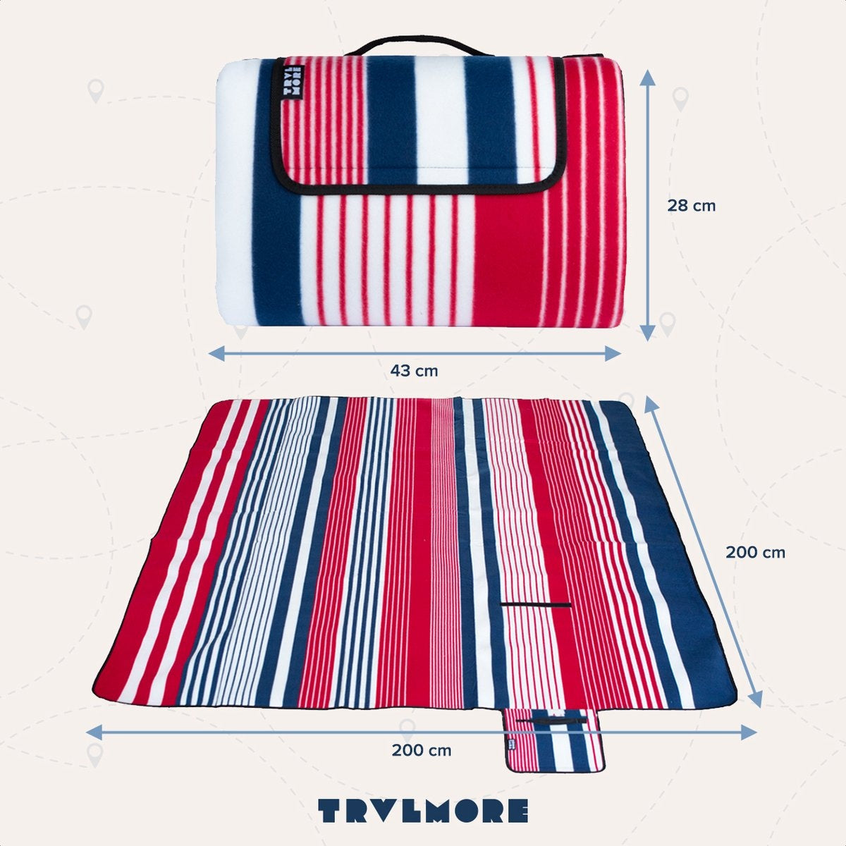 TRVLMORE XXL faltbare Picknickdecke - wasserdicht - gepolstert - 200x200 cm