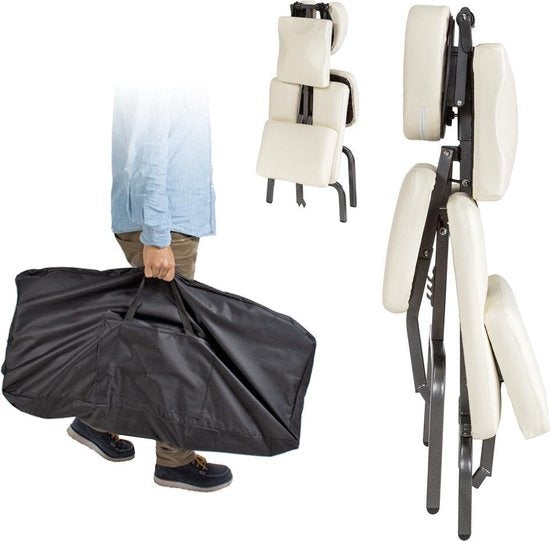 Massagesessel, Behandlungsstuhl mit dicker Polsterung beige inklusive schwarzer Tragetasche