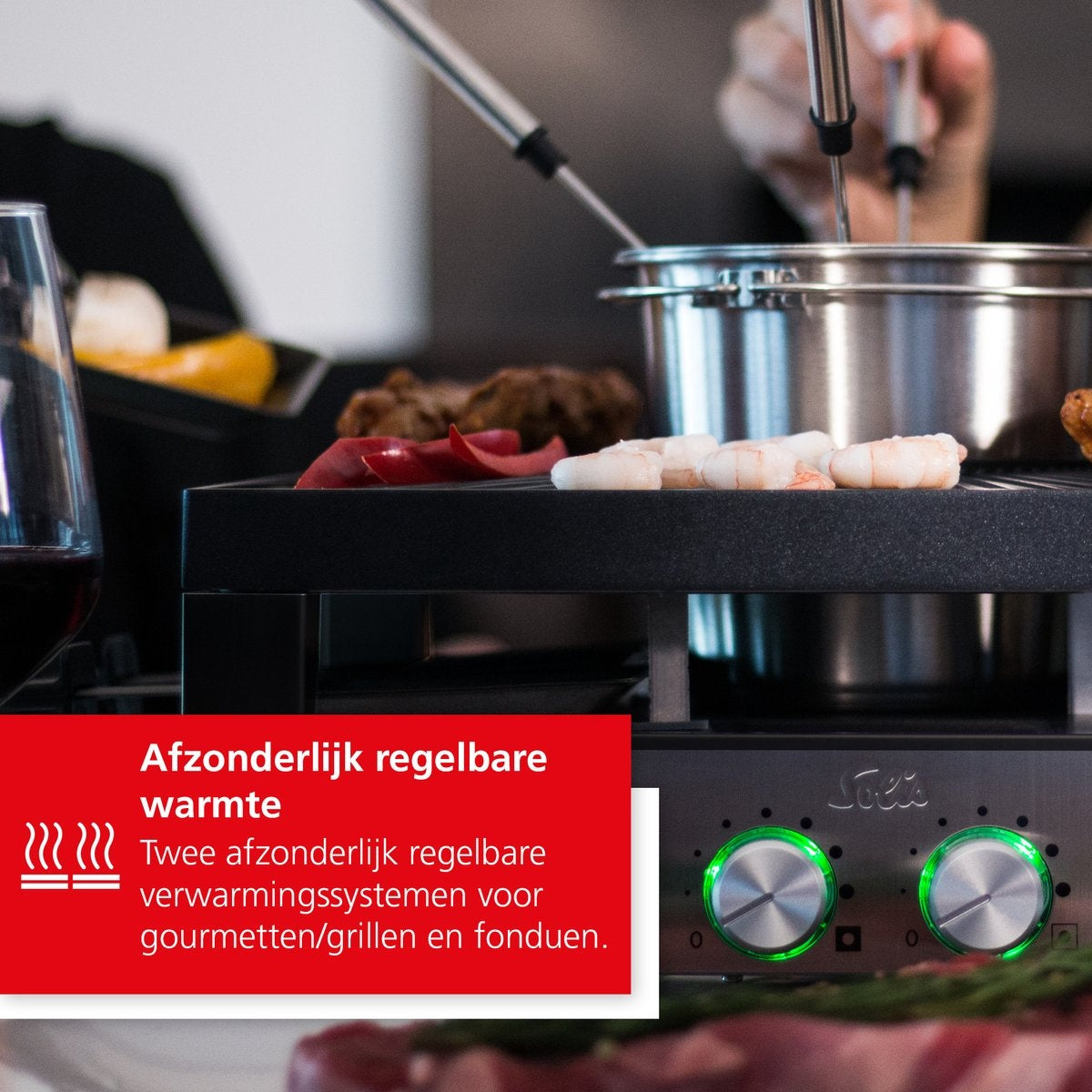 Solis - Combi Grill 3 in Set - 8 Personen - Raclette und Fondue Set - Silber/Schwarz