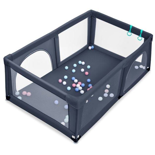 Baby Laufstall mit 50 Spielbällen und 2 Türen Baby Laufgitter Bodenbox 120 x 190cm Dunkelgrau