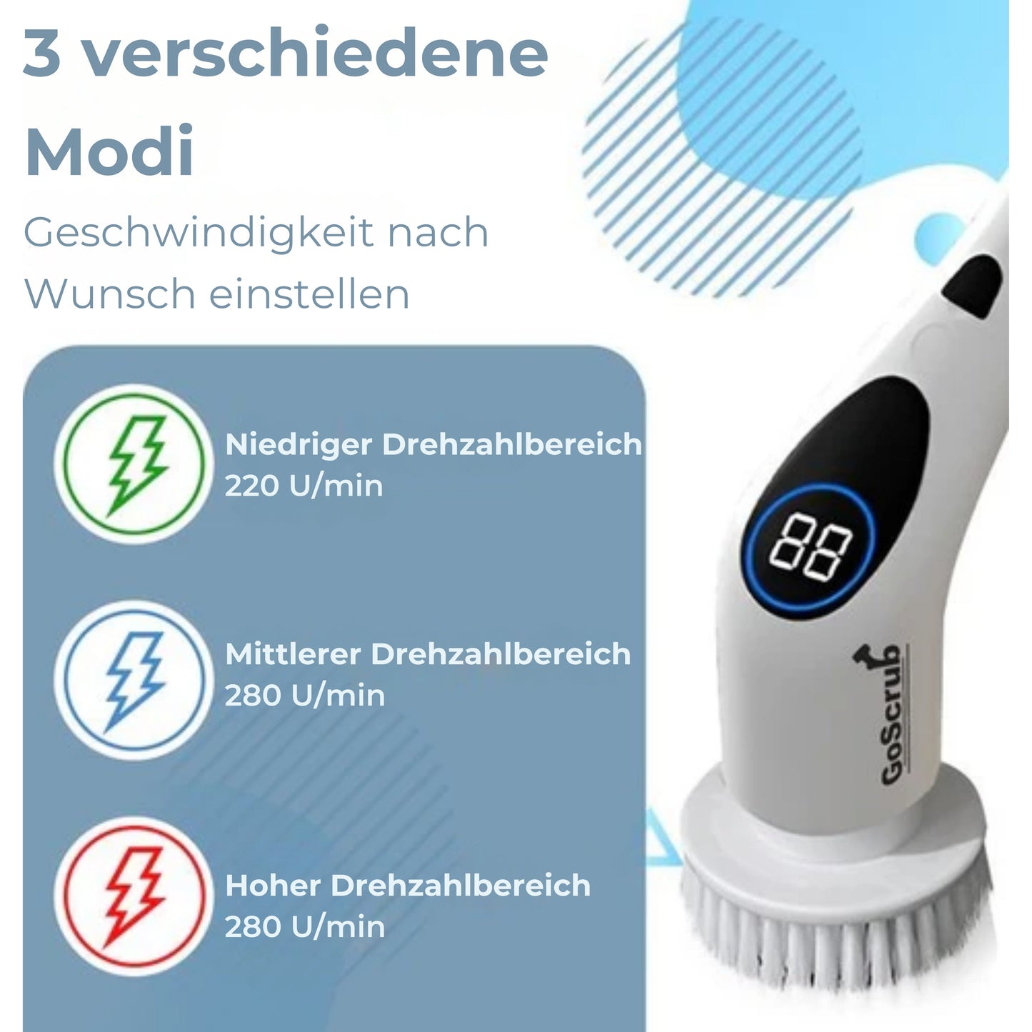 GoScrub® Elektrische Reinigungsbürste Cleaning King V2 - Für Bad oder Küche - Mit Griff - 9 Aufsätze