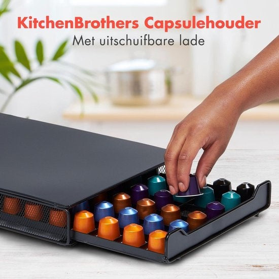 KitchenBrothers Kapselhalter - mit Schublade - Nespresso - 60 Tassen - Schwarz