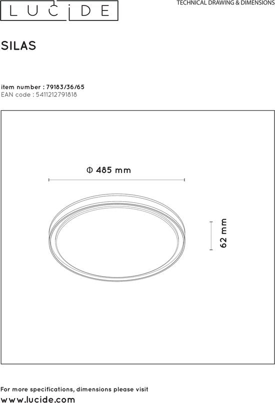 Lucide SILAS – Deckenleuchte – Ø 48,5 cm – dimmbare LED – 1x36 W, 2700 K – 3-Stufen-Dimmung – Rauchglas