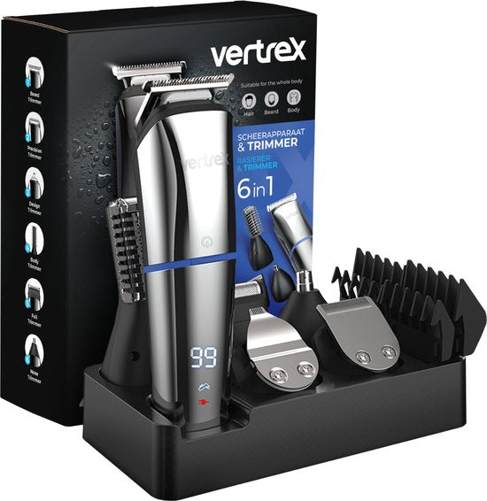 Vertrex 6 in 1 Barttrimmer Pro+ Bodygroomer Men - Nasentrimmer - Clipper - Rasierer - Trimmer Bart und Körper