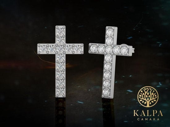 Yolora Damen Ohrringe Kreuz - Kalpa Camaka Kristalle - Silber - 18K Weißgold vergoldet - Damen Ohrringe Silber - Schmuck - Luxus-Geschenk-Box - Geschenk-Box - Schöne Geschenk-Verpackung - Geschenk zum Muttertag