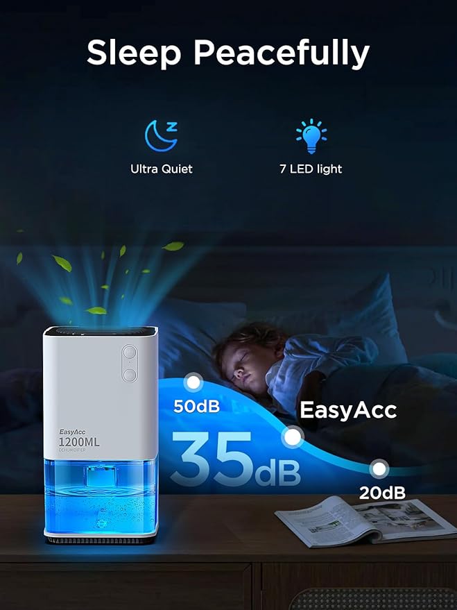 Easyacc Luftentfeuchter – 1200 ml – elektrisch – leise – LED – weiß