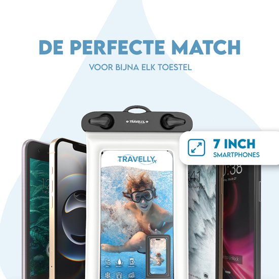 Travelly® Wasserdichte Handytasche 2er Set - Universelle Unterwassertasche für Smartphone - Geeignet für alle Handys - Drybag - Für Urlaub, Schwimmen & Wassersport - Transparent/Weiß