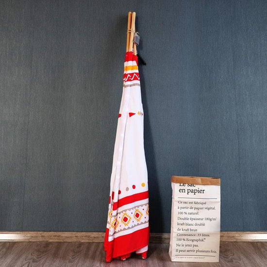 Sunny LED-Tipi-Zelt Rot/Weiß – 60 LED-Lämpchen – FSC-zertifizierte Holzstangen – 120 x 120 x 160 cm