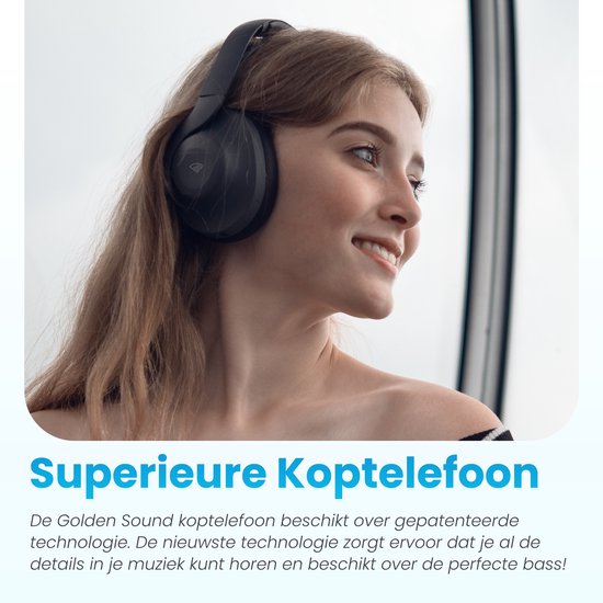 Golden Sound Wireless Headphones - Aktive Geräuschunterdrückung - Umgebungsmodus - 60+ Akkulaufzeit - Over-Ear - Konversationsmodus - Kopfhörer bluetooth - Hybrid ANC bis zu 40dB - Kopfhörer