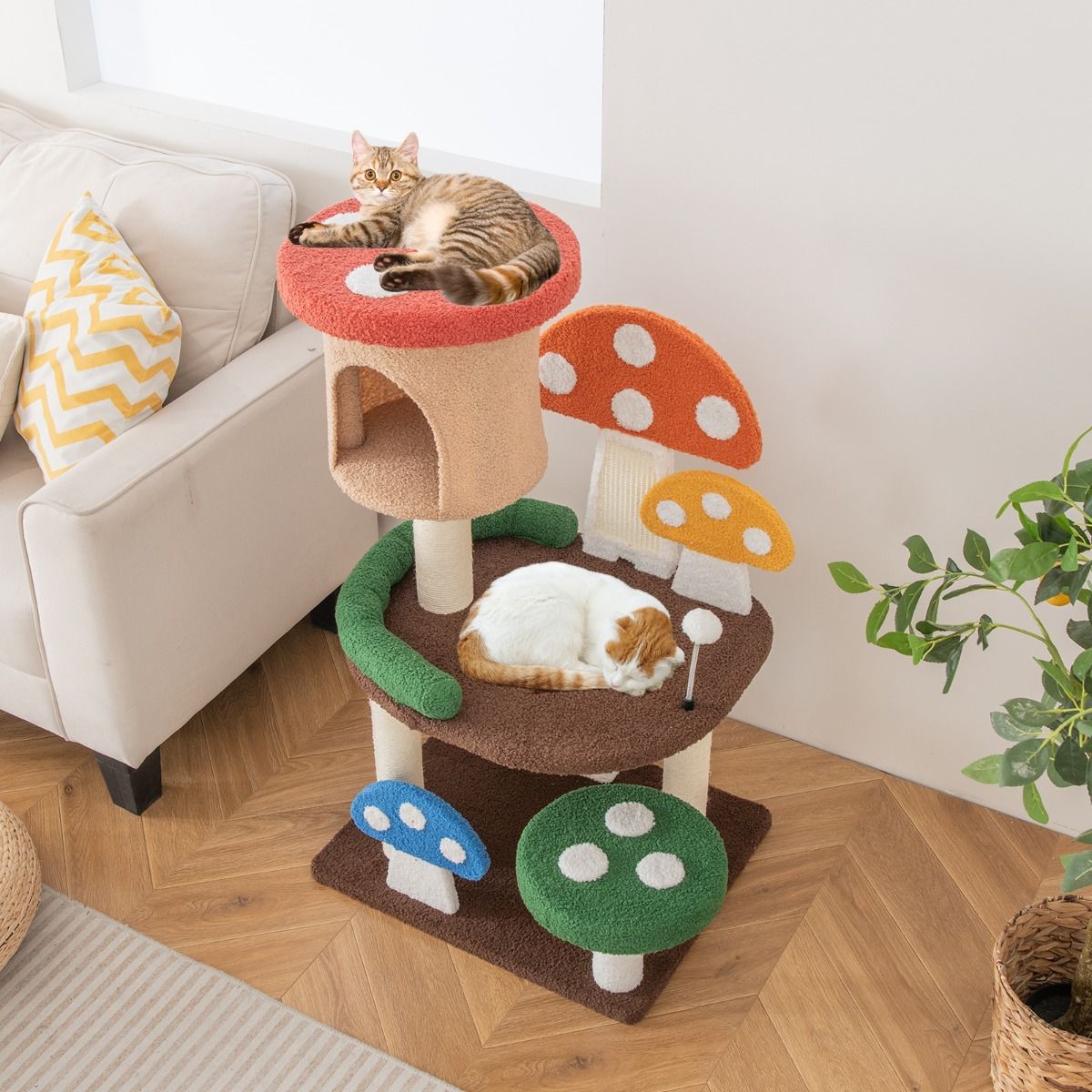 Coast Mehrschichtiger Katzenkratzbaum - Pilzdesign - Interaktiver Spielball - 59 x 48 x 102 cm