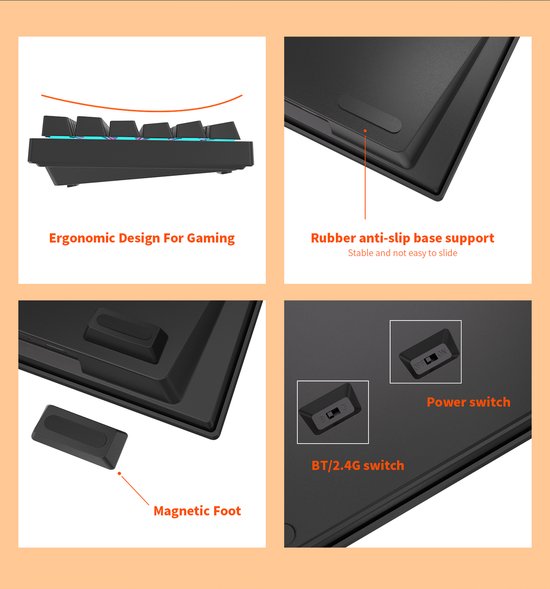 RK84 Gaming-Tastatur Weiß - RGB-Beleuchtung - Hot-Swap-fähig - Tri-Mode - Ergonomische mechanische Gaming-Tastatur mit Wireless-Verbindung - Qwerty - 80% mit Multimedia-Tasten - braune Schalter