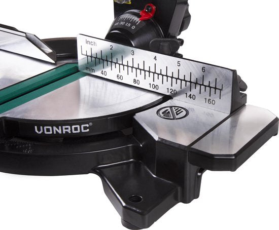 VONROC Kappsäge - Gehrungssäge - 1700W - Ø216MM - 4900 /min - Mit Laser, Tischverlängerung & Tiefeneinstellung - Inklusive Sägeblatt und Werkstückspanner