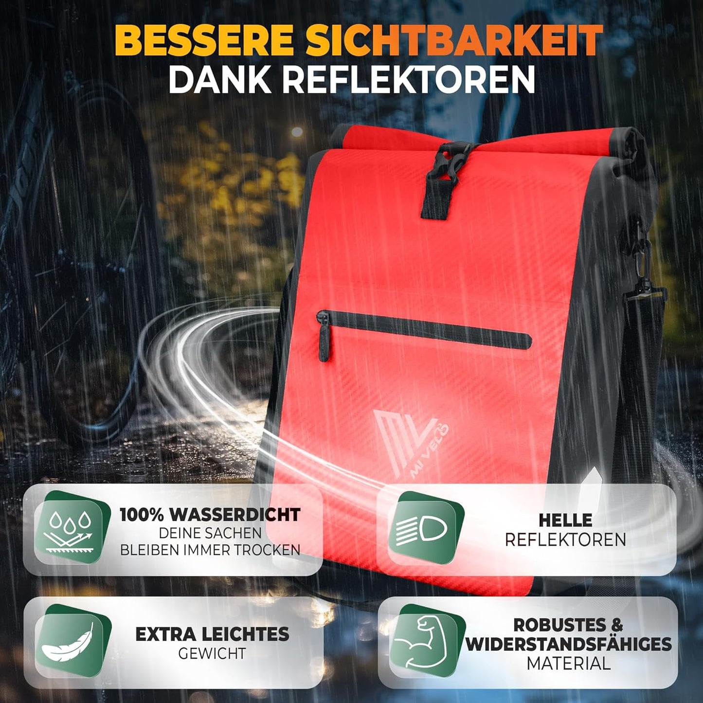MIVELO 2-in-1 wasserdichte Gepäckträgertasche für Gepäckträger - Rot Carbon - 22 L
