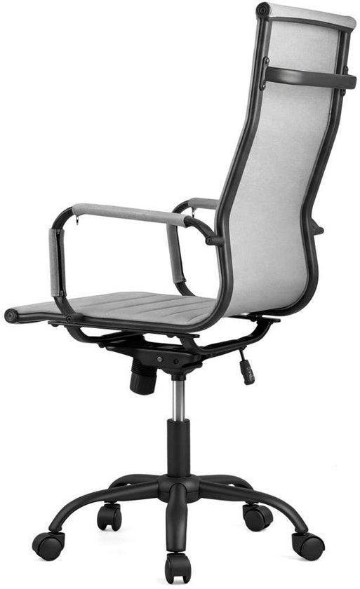 Feel Furniture – Luxuriöser Bürostuhl – Hohe Rückenlehne – Hellgrau mit mattschwarzem Gestell