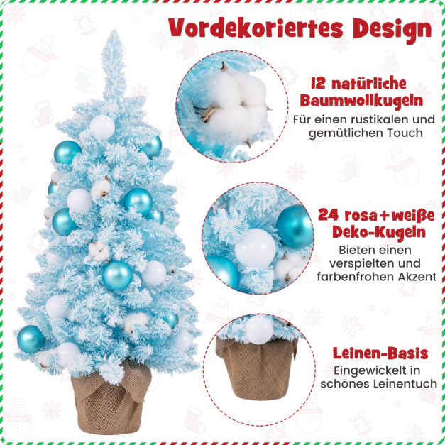 Coast Weihnachtsbaum - PVC - 136 Zweigspitzen - Inkl. 24 Kugeln & 12 Wattebällchen - 44x90 cm - Blau