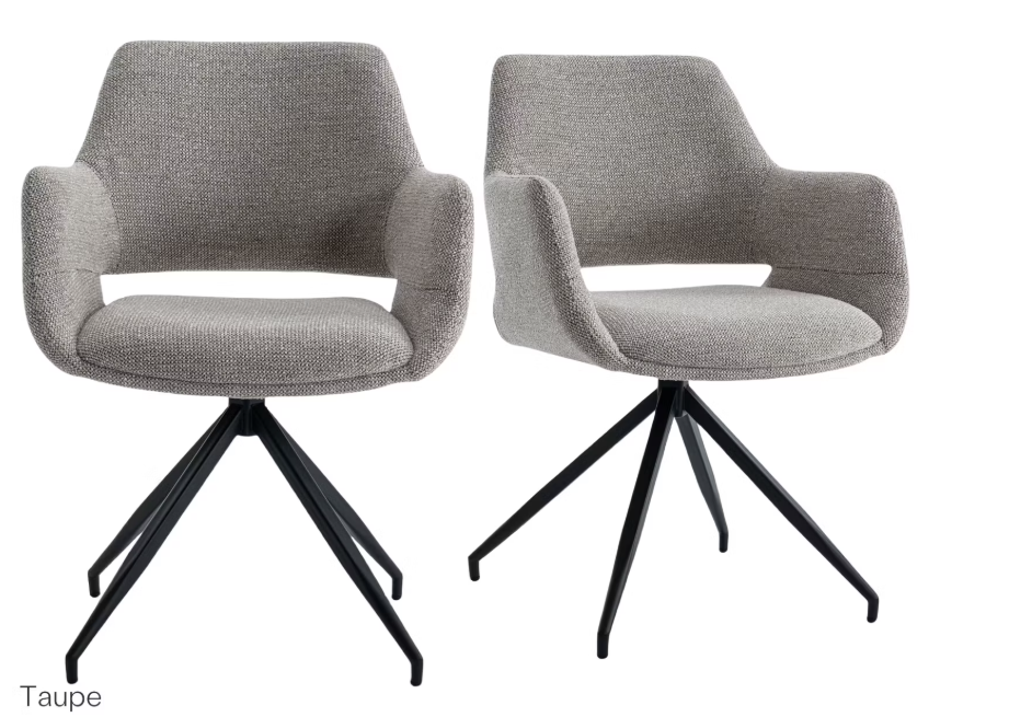 Furnihaus Monza Bjorn Esstischstühle 2 Stück - Taupe - 82,5x59x60 cm - Mit Armlehnen und 180° Drehung