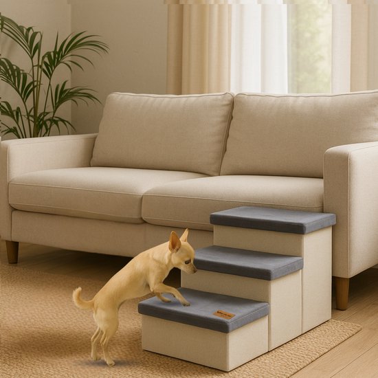 Hundetreppe Stabile Hundetreppe für Hunde mit Ablage - Hundetreppe - Hundetreppe für Sofa oder Bett - bis zu 60 kg - Anthrazit - Universal