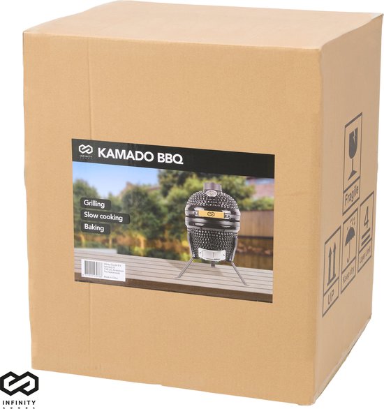 Infinity Goods Kamado BBQ Ei - 13 Zoll - Inklusive Abdeckung - Holzkohle BBQ - Ø 27 CM - Schwarz