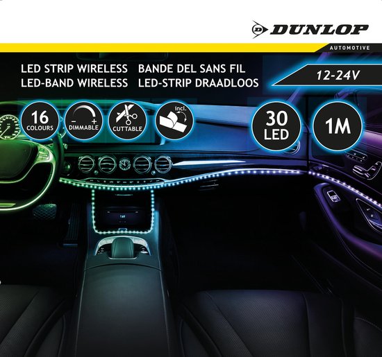 Dunlop LED-Streifen - 1 Meter - 30 LEDs - 16 Farben - dimmbar - mit Fernbedienung - 12V/24V