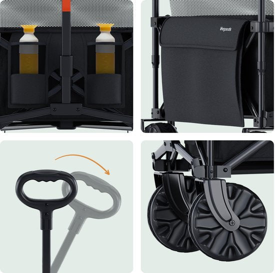 LifeGoods Wagon - Faltbarer Wagen - 100KG - 230L - Erhöht - Mit Schutzhülle - Schwarz
