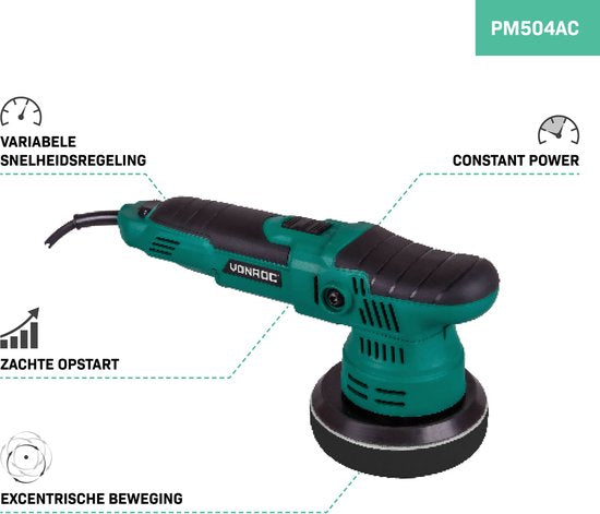 VONROC Exzenterpolierer - Polierer - 650W - Ø125mm - Softstart - Feste Leistung & 1 Polierscheibe